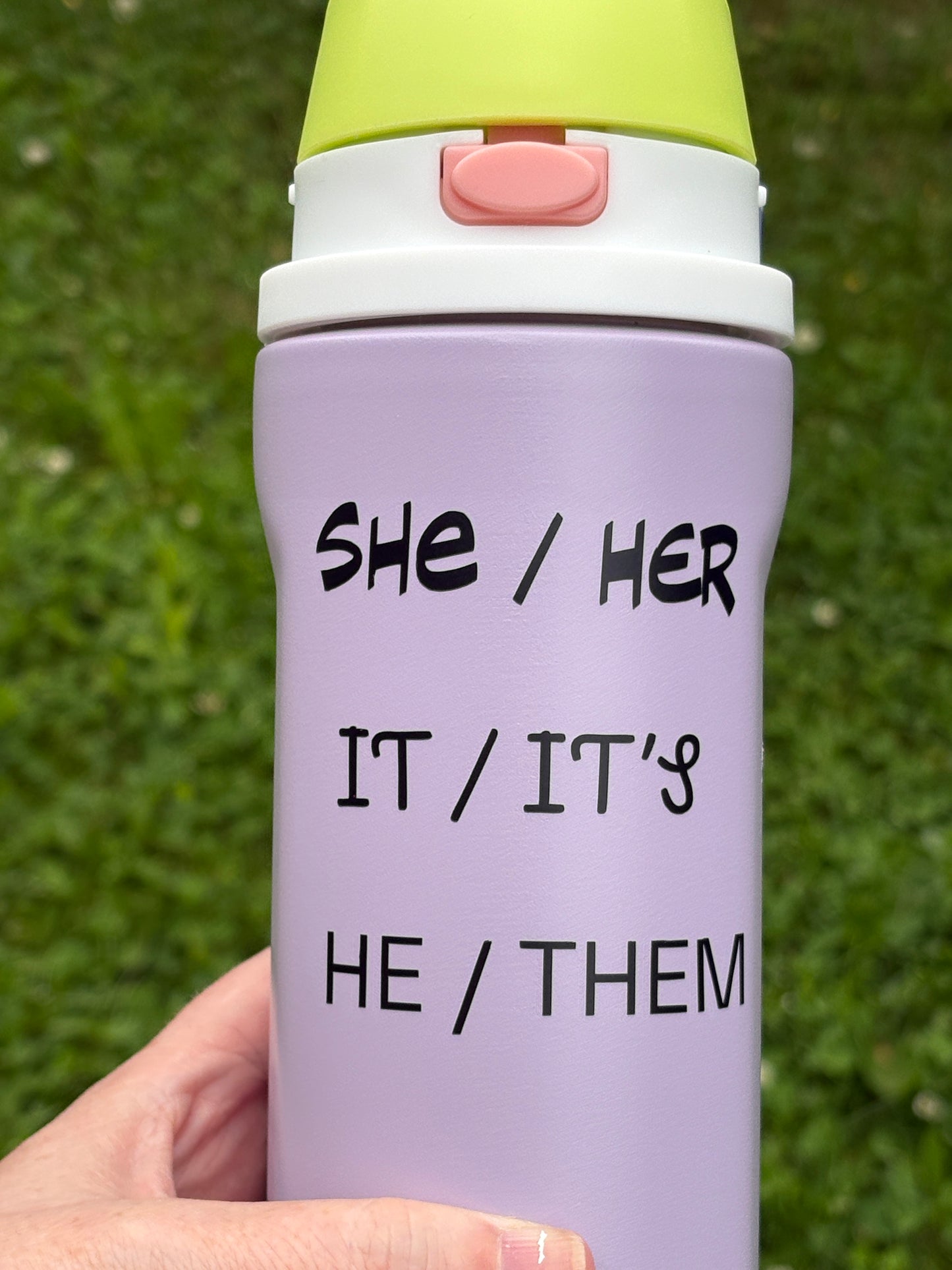 Custom Vinyl Pronoun or Identity Decal | Personalized Sticker for Water Bottles, Mirrors, Laptops, Windows & More