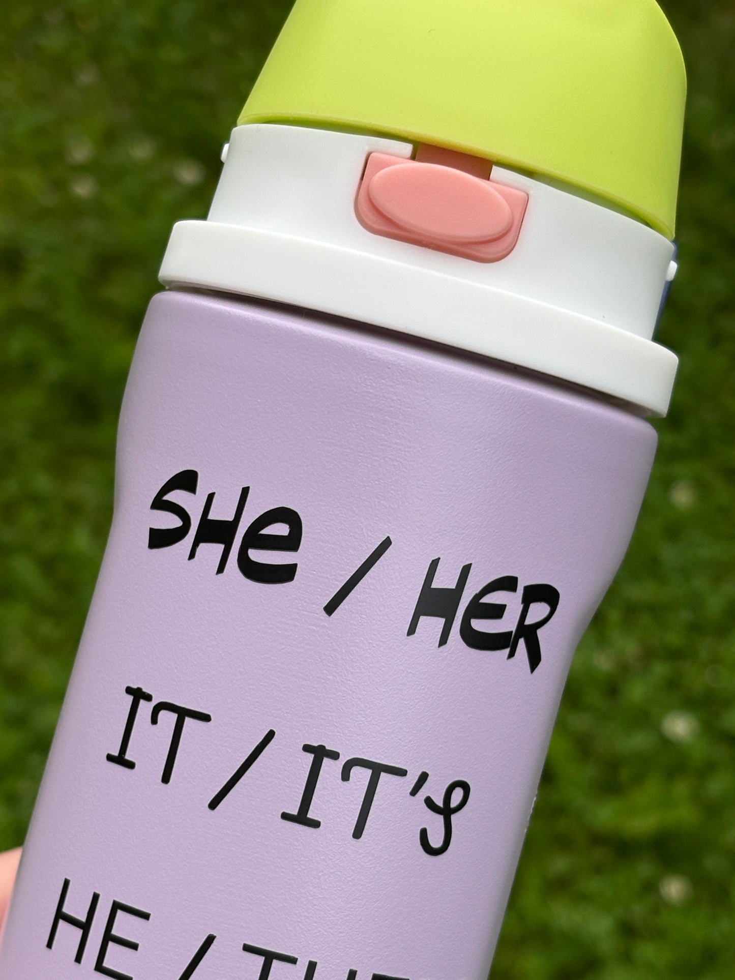 Custom Vinyl Pronoun or Identity Decal | Personalized Sticker for Water Bottles, Mirrors, Laptops, Windows & More
