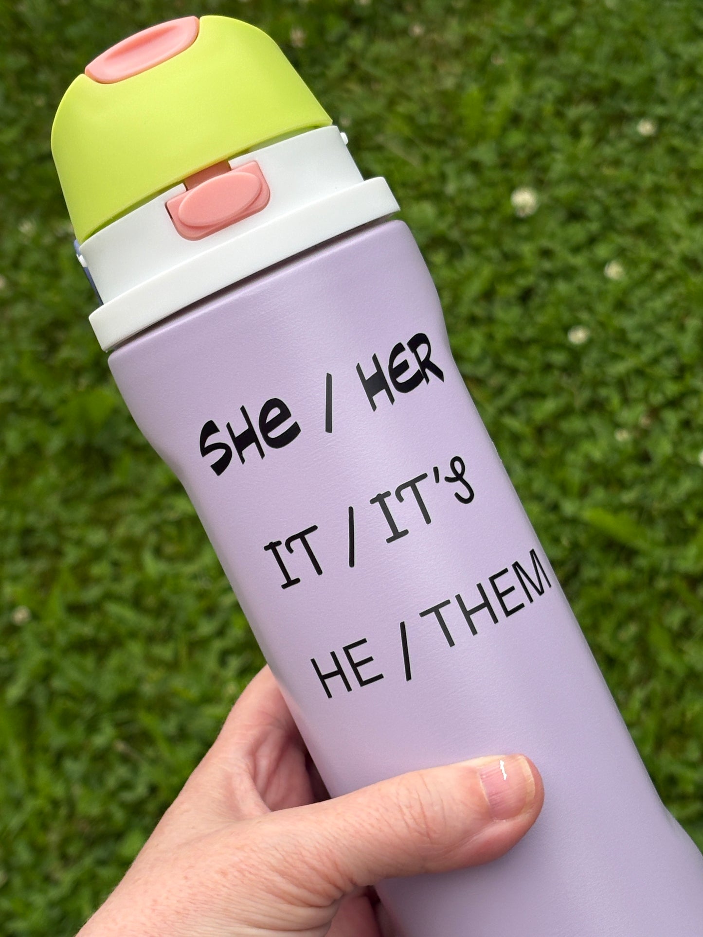Custom Vinyl Pronoun or Identity Decal | Personalized Sticker for Water Bottles, Mirrors, Laptops, Windows & More