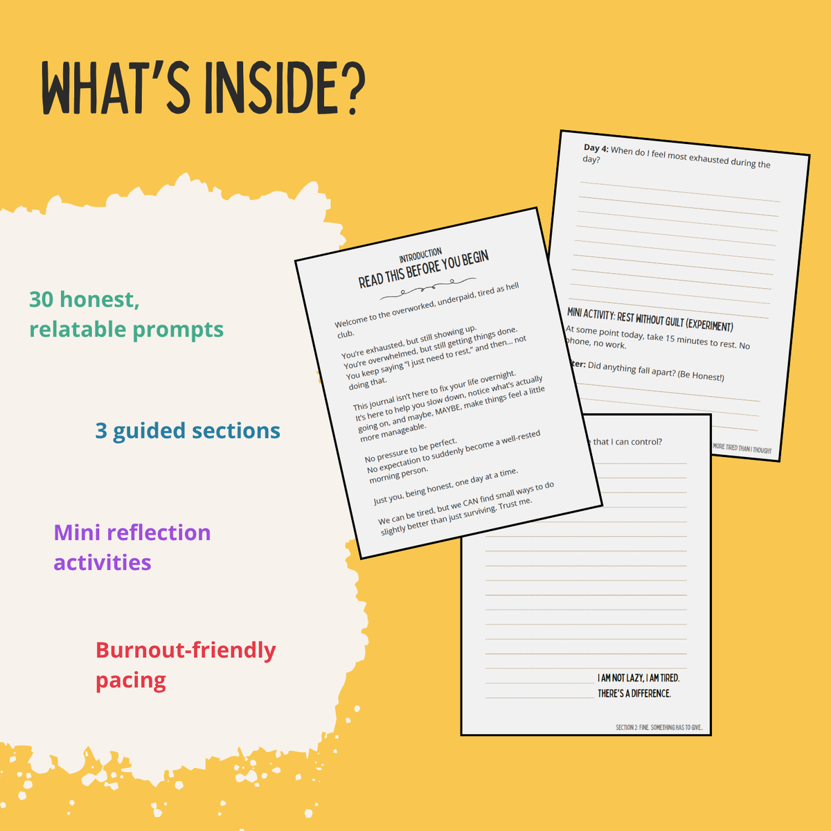 Promotional graphic of a self-help workbook with text on a yellow background